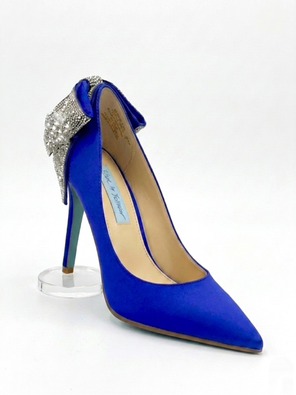 RARE Blue by Betsey Johnson Bryn Bow Blue Satin Rhinestone Pumps sz 7.5M - Picture 7 of 13